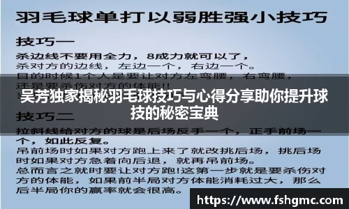 吴芳独家揭秘羽毛球技巧与心得分享助你提升球技的秘密宝典